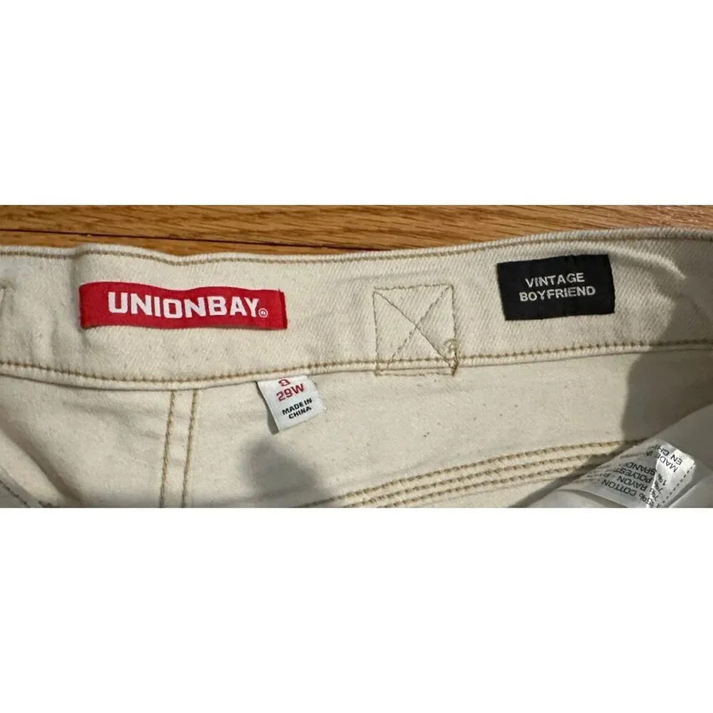 UNIONBAY Cream/Off-White Denim Carpenter Tab Back Utility Jean Shorts Size 9